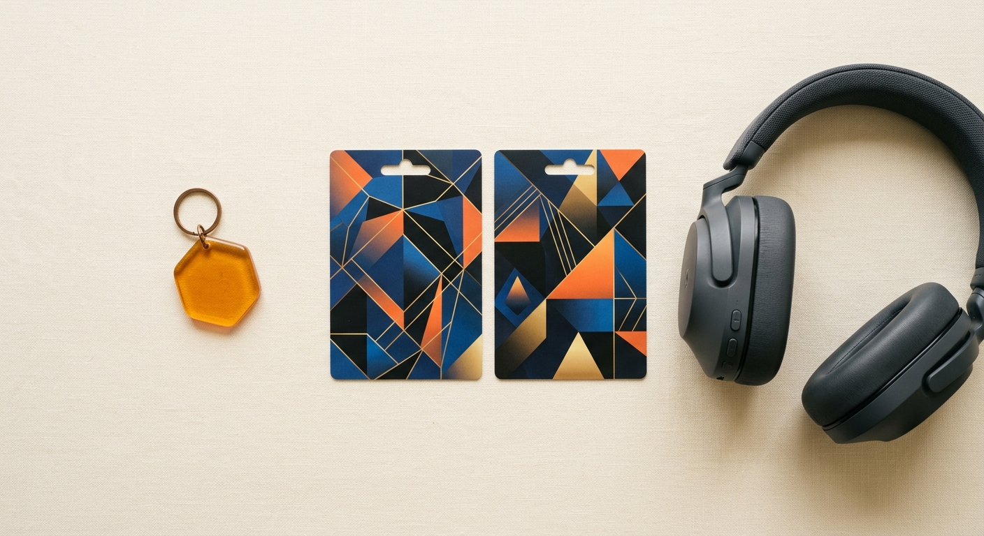 Tarjetas de regalo para videojuegos junto a unos auriculares de diadema sobre fondo crema