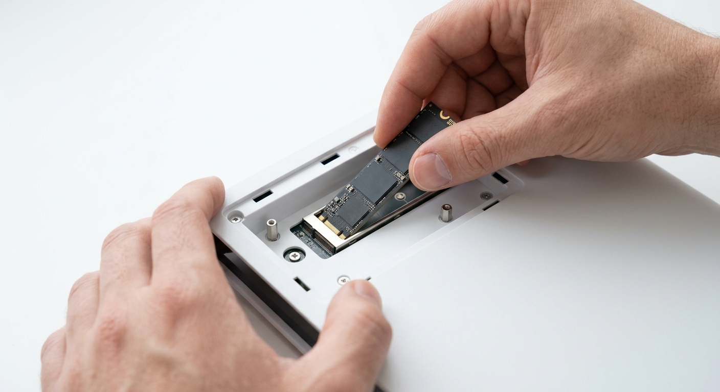 Instalación de disco SSD NVMe de almacenamiento adicional en consola.