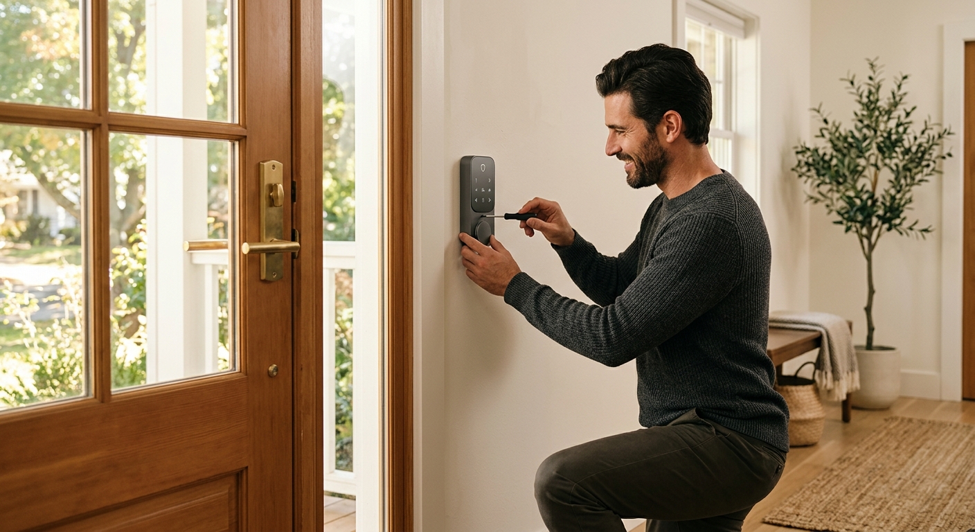 Instalaciu00f3n de sistema de alarma inteligente en la entrada del hogar