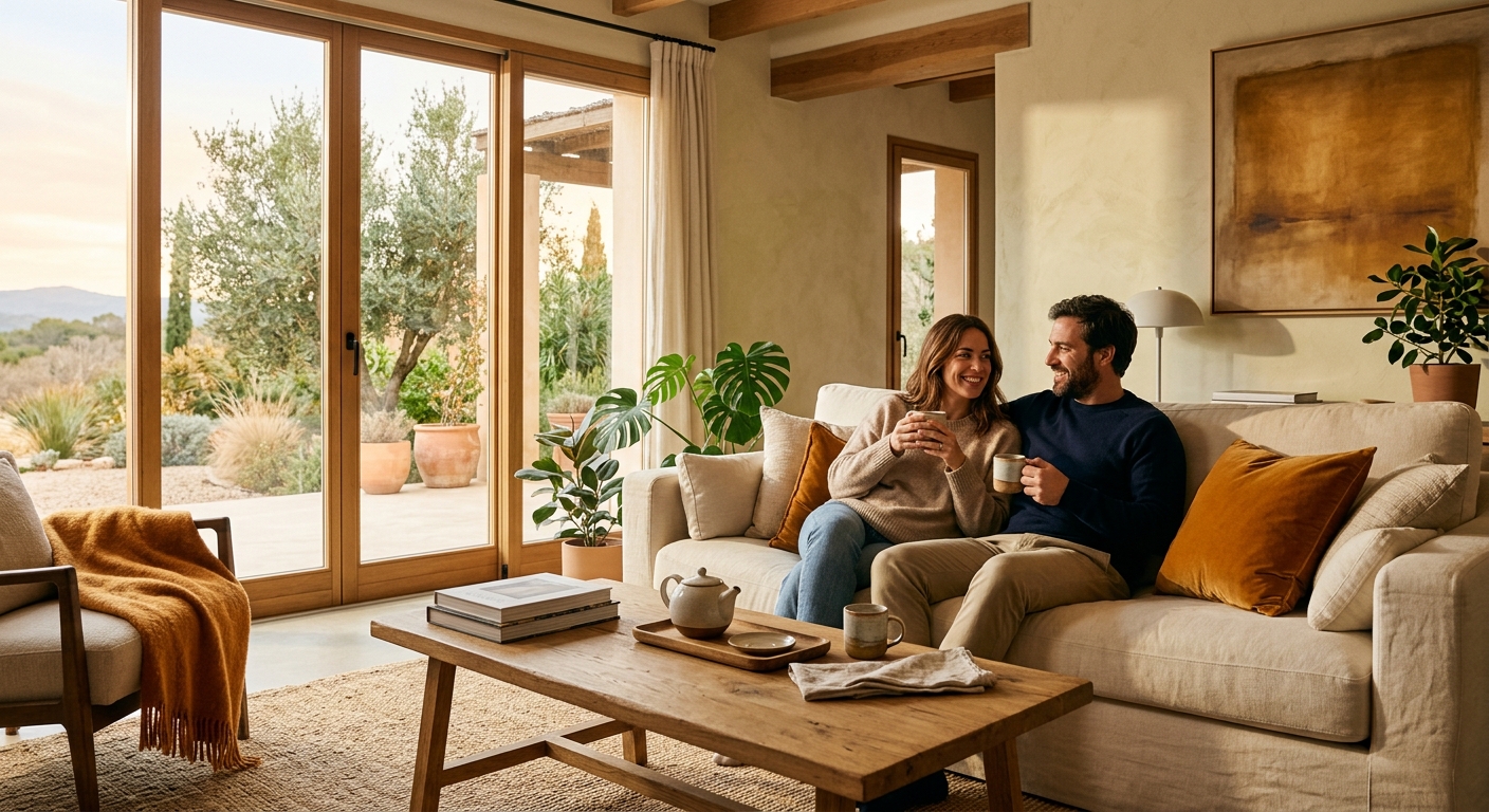 Pareja disfrutando de la tranquilidad de su hogar con seguro actualizado