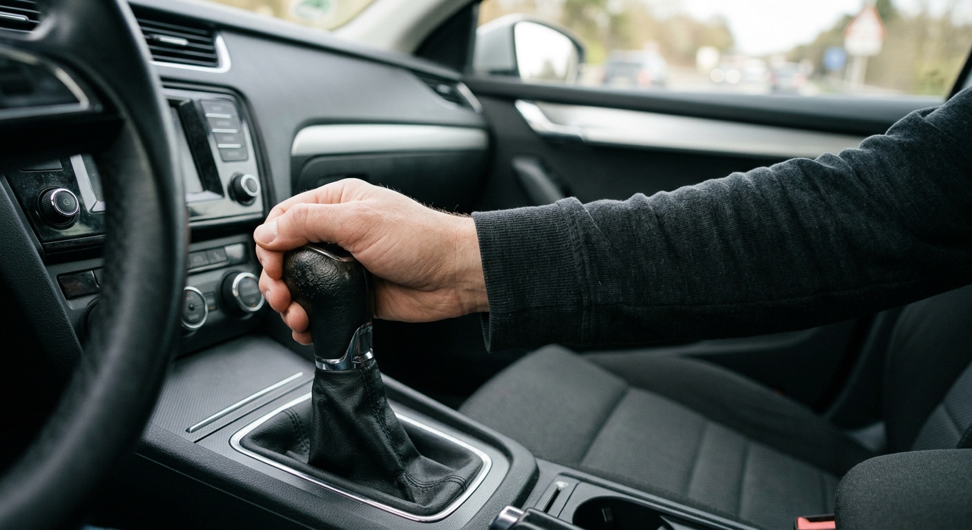 Primer plano de mano realizando cambio de marcha eficiente en un coche
