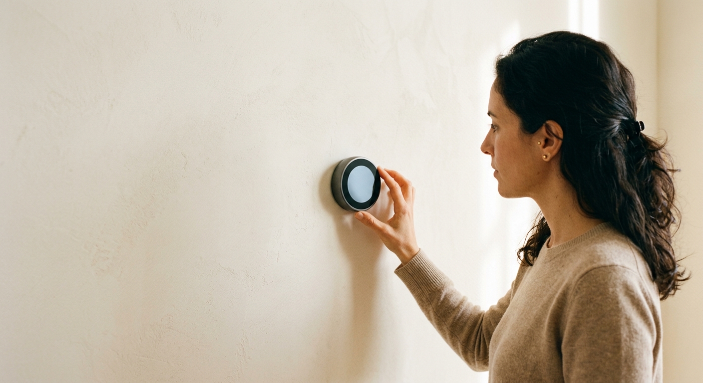 Mano regulando la temperatura en un termostato digital de pared