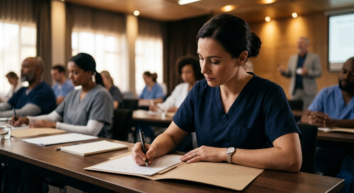 Auxiliar de enfermería en un curso de especialización para aumentar sus ingresos