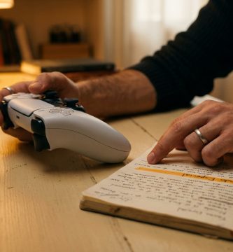 Manos sosteniendo un mando de consola junto a un cuaderno de ahorro con la nota escrita 'Fondo Especial'